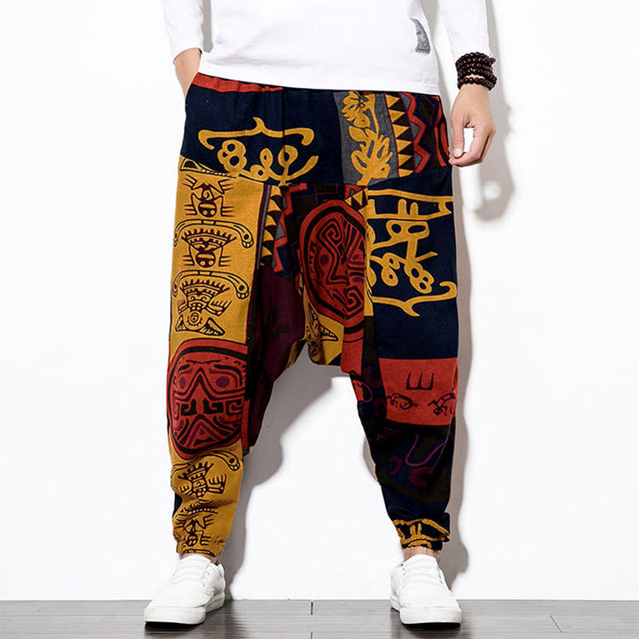 Buddha Stonesレッドブラウン グラフィティ バードプリント メンズ ハーレムパンツ ポケット付き - image 5