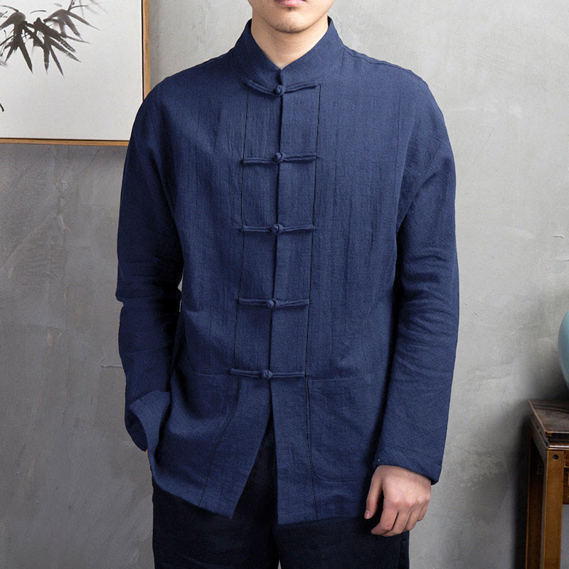 Buddha Stones無地カジュアルカエルボタンメンズシャツ - スチールブルー - US/UK/AU44、EU54（5XL） - image 5