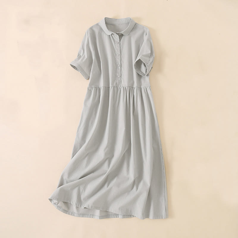 Buddha Stonesサマーボタンデザイン半袖ミディドレス（ポケット付き） - リネン - US12、 UK/AU16、 EU44 (3XL) - image 5