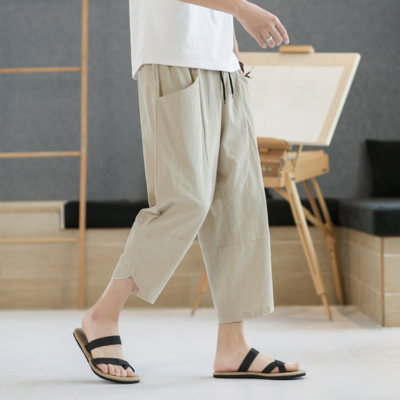 Buddha Stonesメンズ 夏用 無地 7-8丈 ドローストリングパンツ ポケット付き - image 39