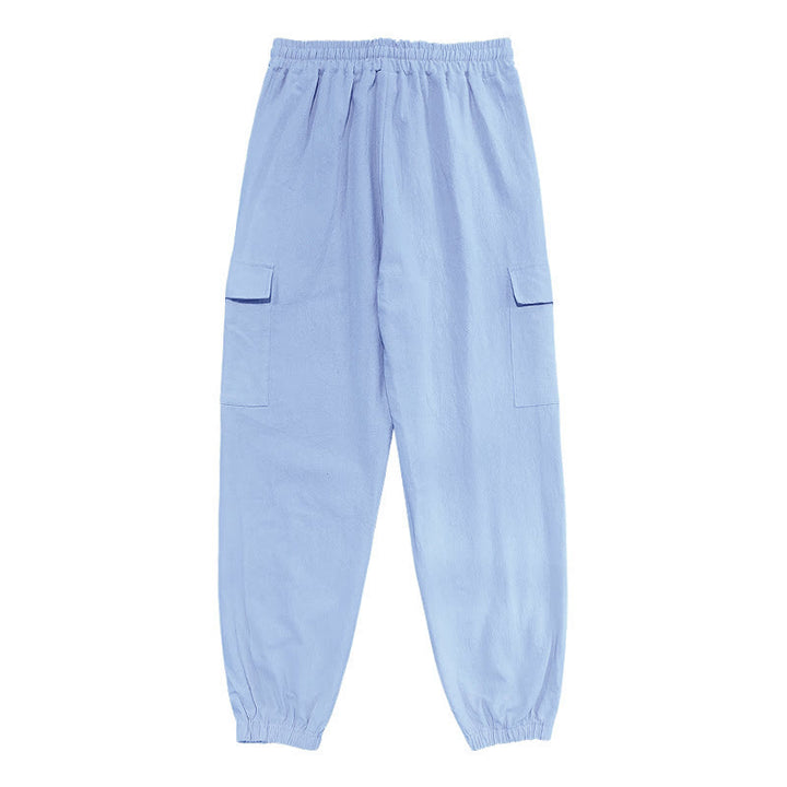 Buddha Stones無地リネン ドローストリング メンズ カーゴパンツ ポケット付き - image 11