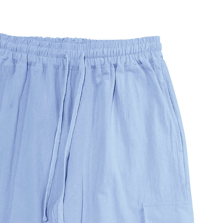 Buddha Stones無地リネン ドローストリング メンズ カーゴパンツ ポケット付き - image 12
