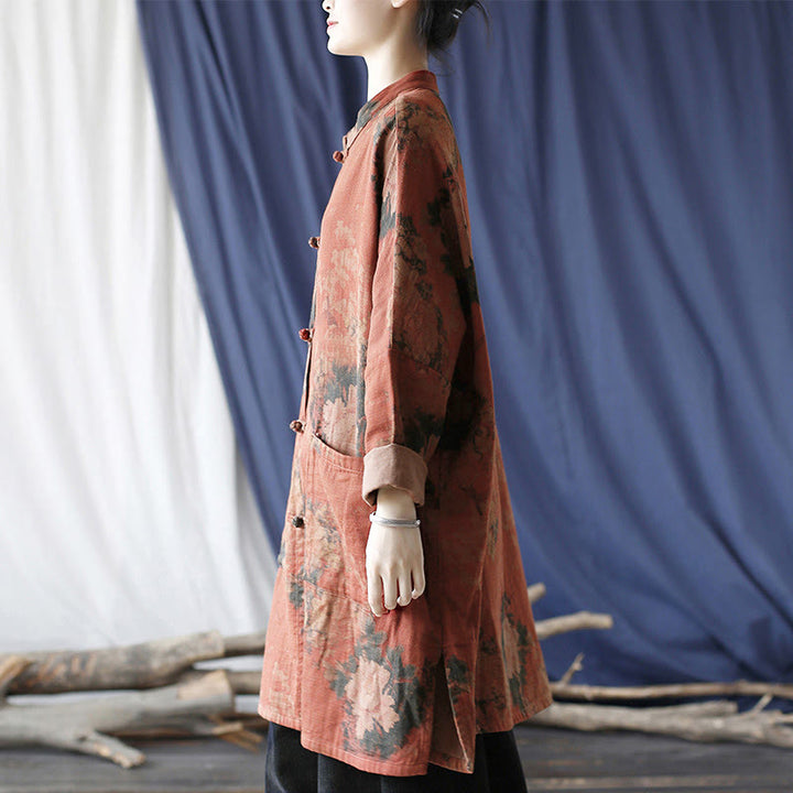 Buddha Stonesオレンジ牡丹花フロッグボタン開閉式ジャケット（ポケット付き） - image 4