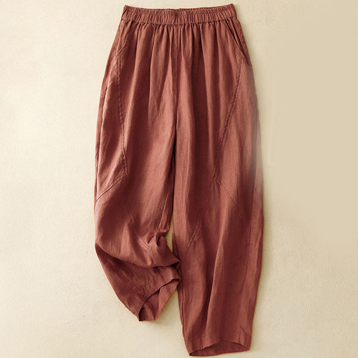 Buddha Stonesカジュアル 無地 クロップドパンツ レディース リネン ハーレムパンツ ポケット付き - マルーン - US8-10，UK/AU12-14，EU40-42 (2XL) - image 15