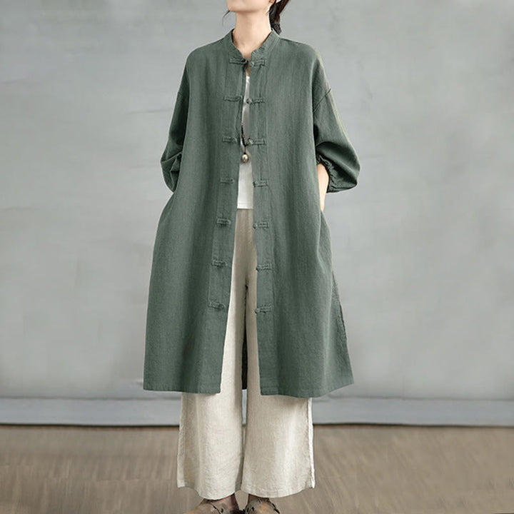 Buddha Stonesカジュアル カエルボタン レディースコート ポケット付き - ダークオリーブグリーン - US12、 UK/AU16、 EU44 (2XL) - image 5