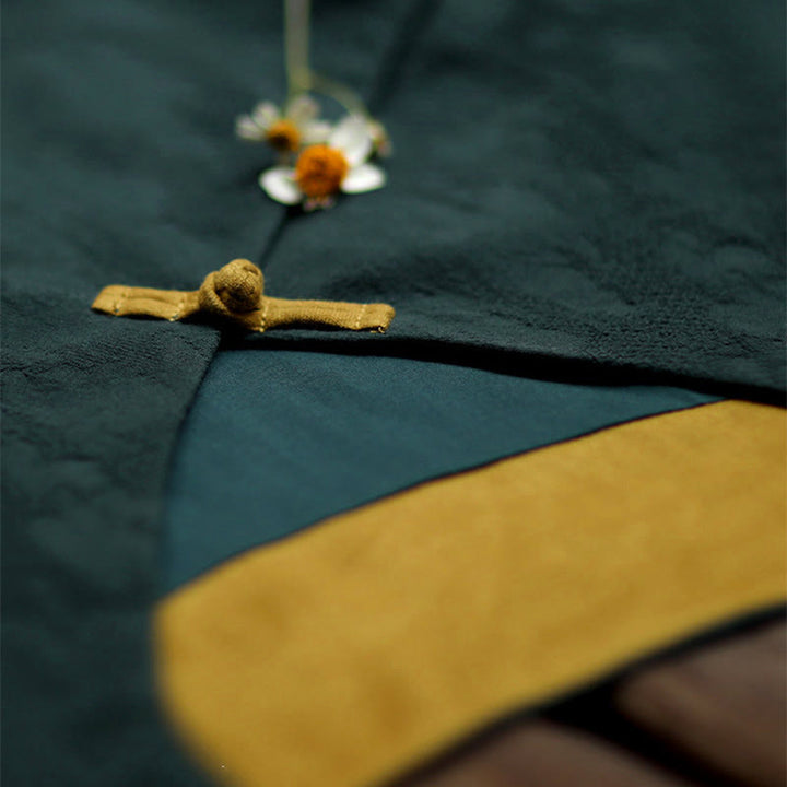 Buddha Stonesカエルボタン付き無地Vネック長袖コットンミディドレス（ポケット付き） - image 7