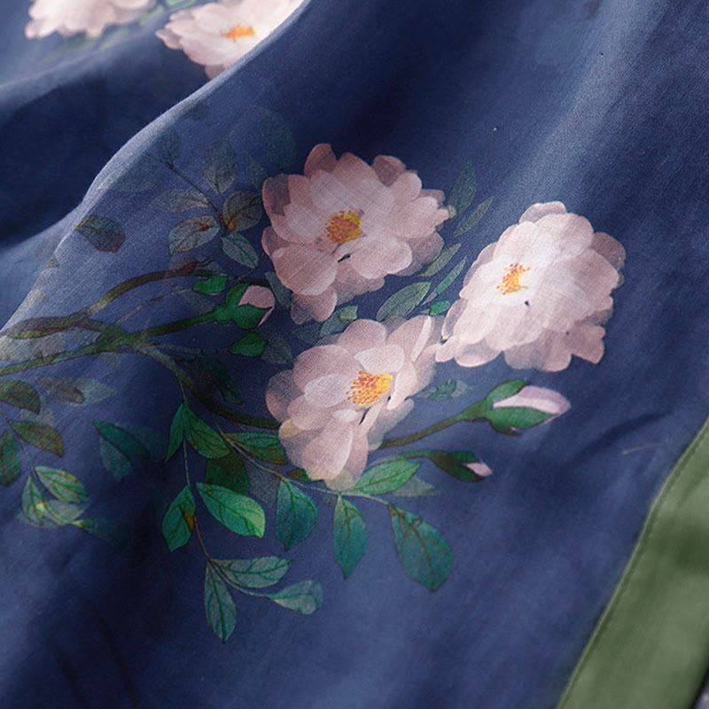 Buddha Stones、カエルボタン、蘭、ザクロの花柄、サイドスリットデザイン、ハーフスリーブミディドレス - image 19