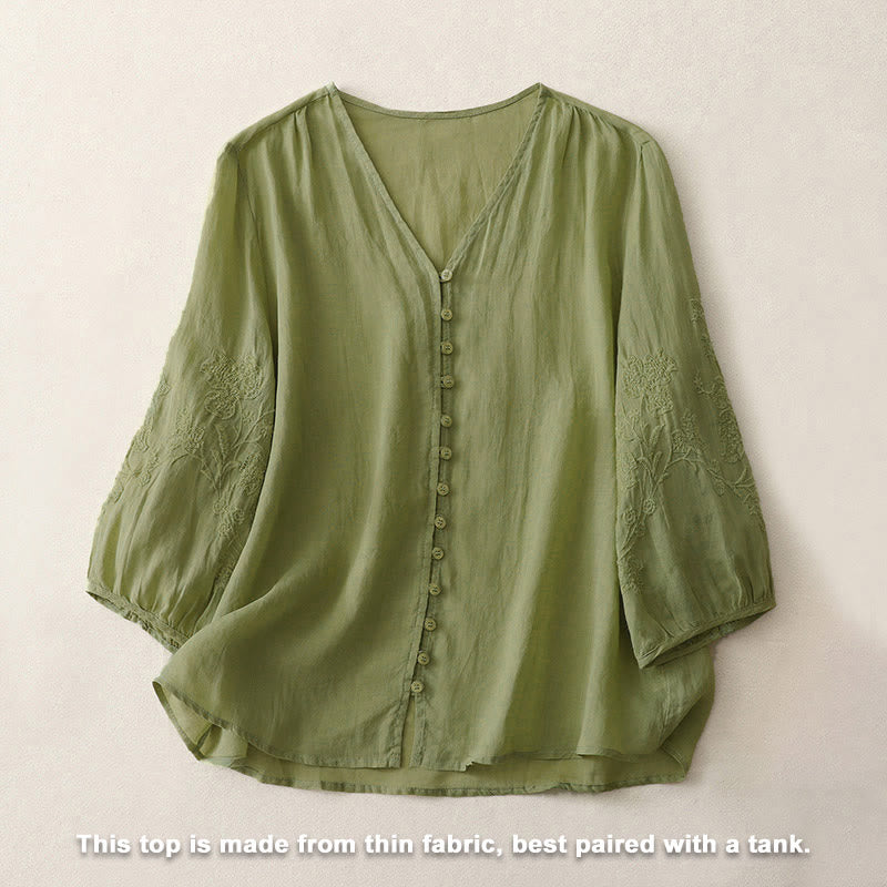 Buddha Stones刺繍入りボタンダウンレディースシャツ - image 1