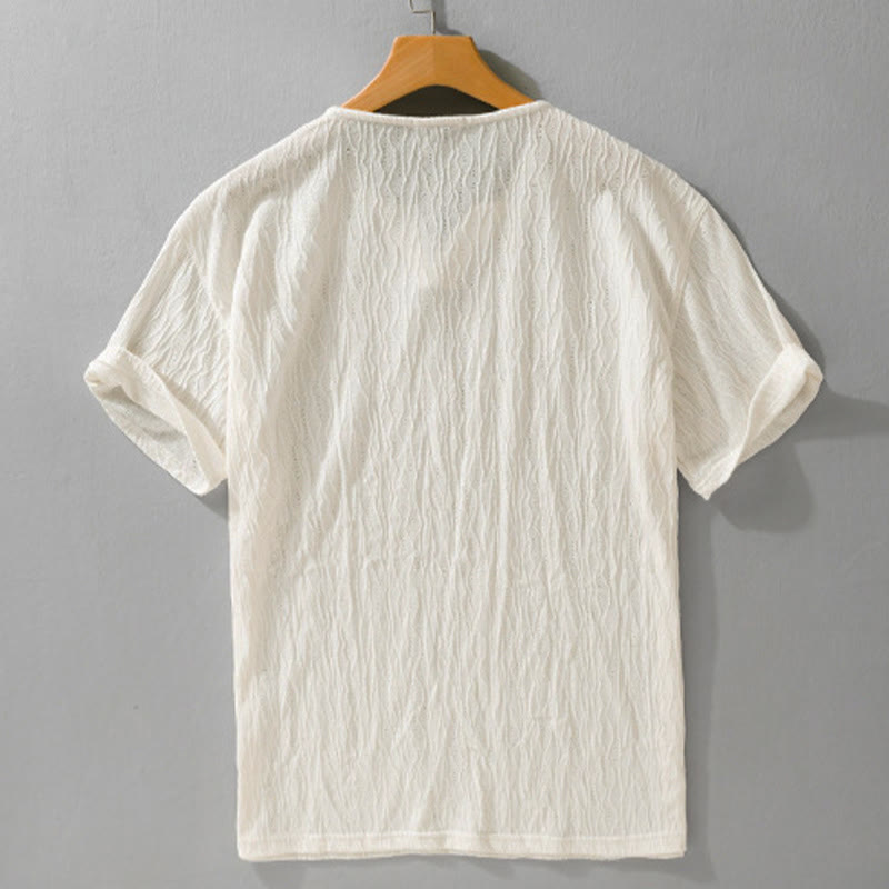 Buddha Stones 夏物カジュアルミニマリスト無地Vネックメンズ半袖Tシャツ - image 13