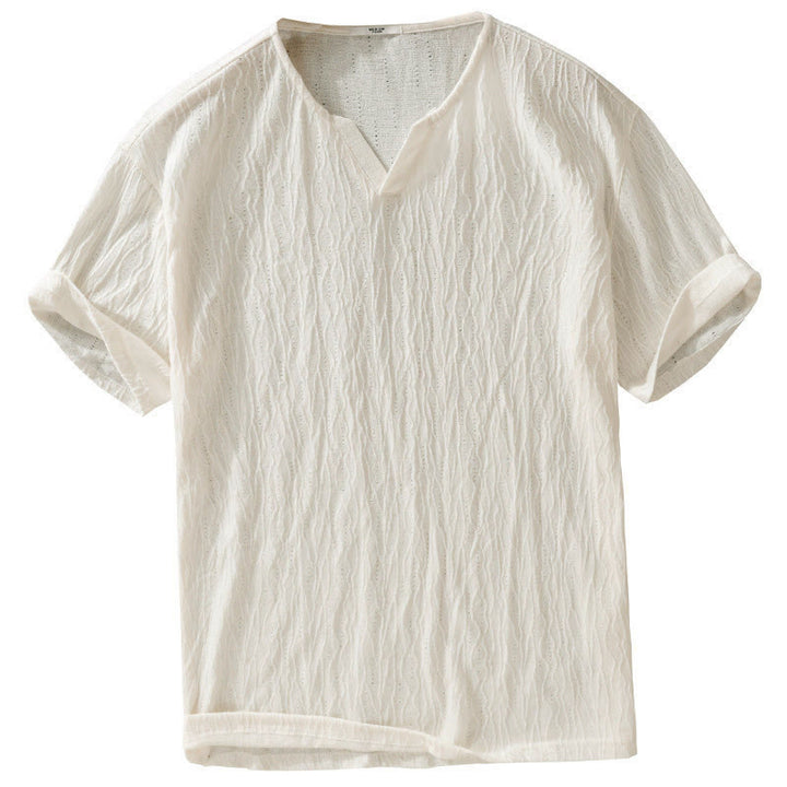 Buddha Stones 夏物カジュアルミニマリスト無地Vネックメンズ半袖Tシャツ - image 14