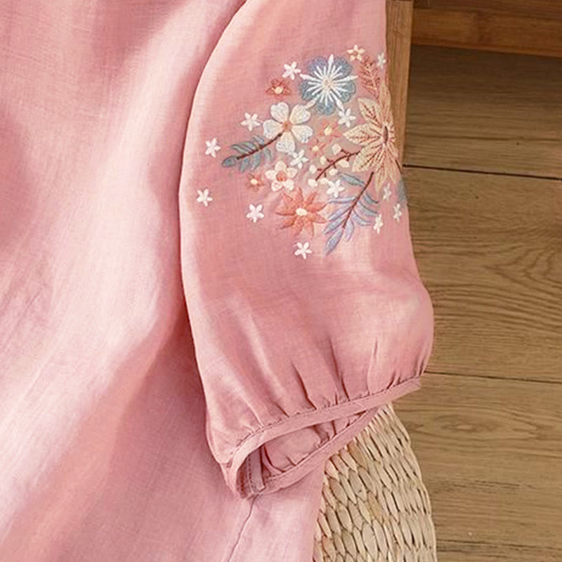 Buddha Stonesカジュアルフラワーリーフ刺繍入りレディースクルーネック七分袖Tシャツ - image 16