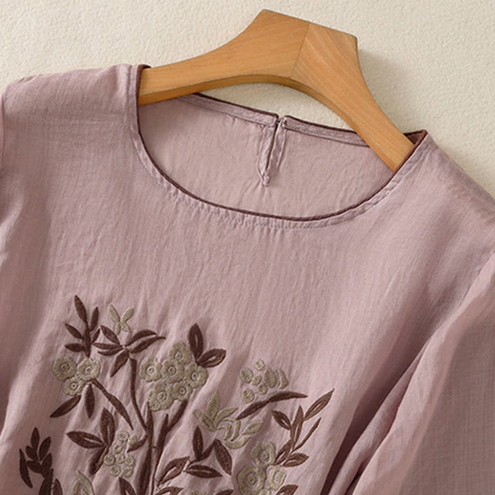 Buddha Stonesレトロ刺繍花柄七分袖レディースコットンTシャツ - image 25