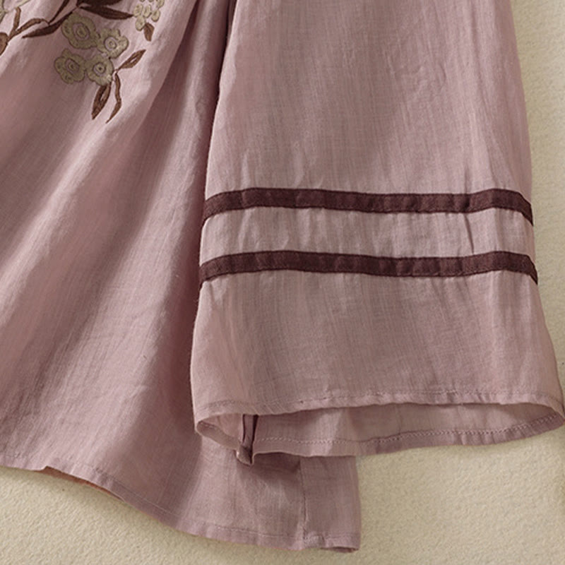 Buddha Stonesレトロ刺繍花柄七分袖レディースコットンTシャツ - image 30