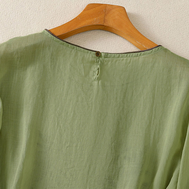Buddha Stonesレトロ刺繍花柄七分袖レディースコットンTシャツ - image 19
