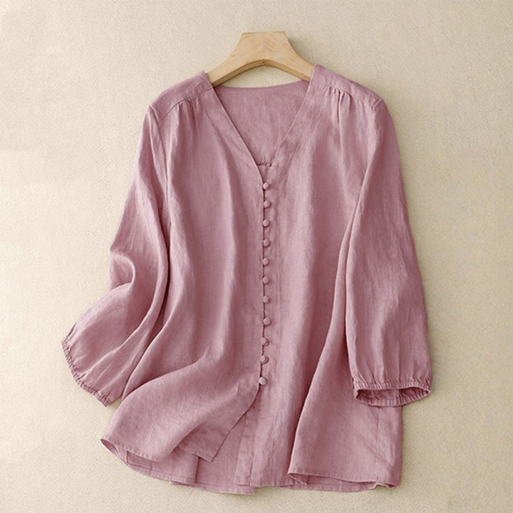 Buddha StonesVネックデザイン レディース長袖シャツ - ピンク - US8-10，UK/AU12-14，EU40-42 (2XL) - image 0