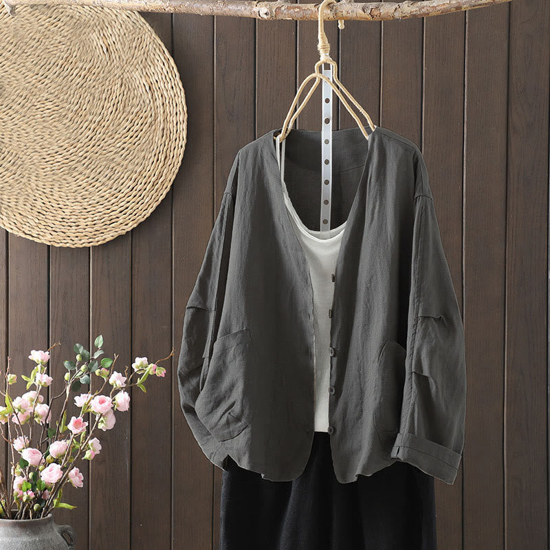 Buddha Stones無地 Vネック レディースジャケット ポケット付き - ダークグレー - US14、 UK/AU18、 EU46 (2XL) - image 23