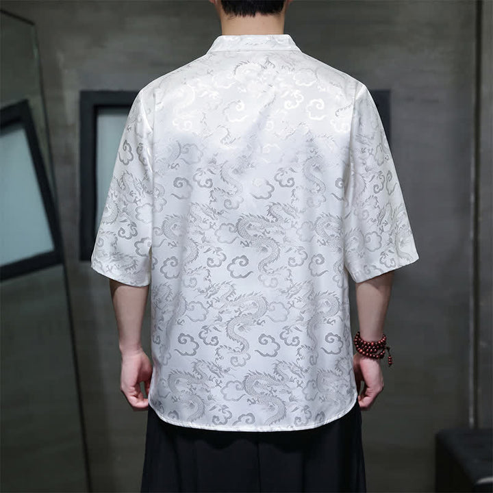 Buddha Stones 夏物 ヴィンテージ 唐風 マンダリンカラー 龍雲柄 メンズ 半袖シャツ - image 13