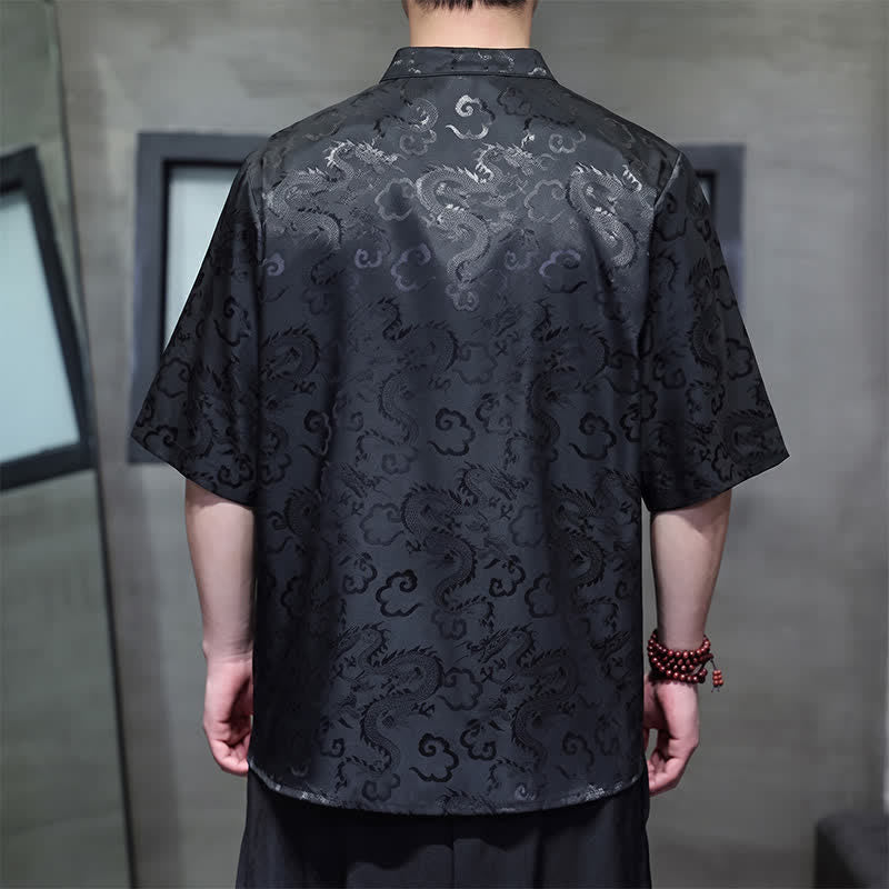 Buddha Stones 夏物 ヴィンテージ 唐風 マンダリンカラー 龍雲柄 メンズ 半袖シャツ - image 4