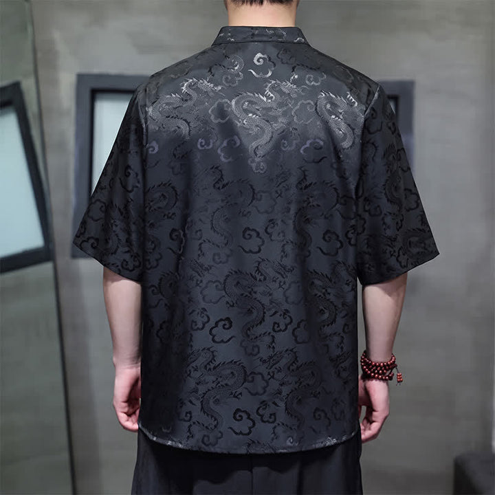 Buddha Stones 夏物 ヴィンテージ 唐風 マンダリンカラー 龍雲柄 メンズ 半袖シャツ - image 4
