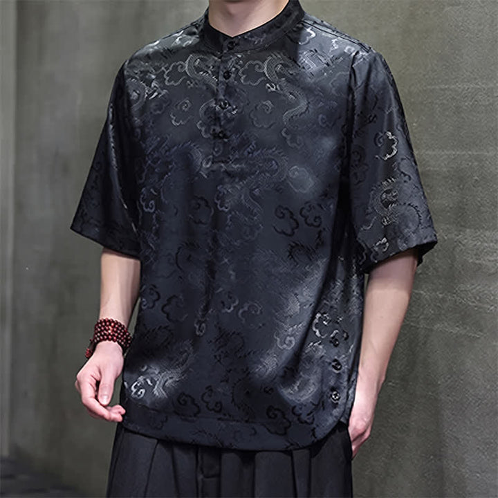 Buddha Stones 夏物 ヴィンテージ 唐風 マンダリンカラー 龍雲柄 メンズ 半袖シャツ - image 5