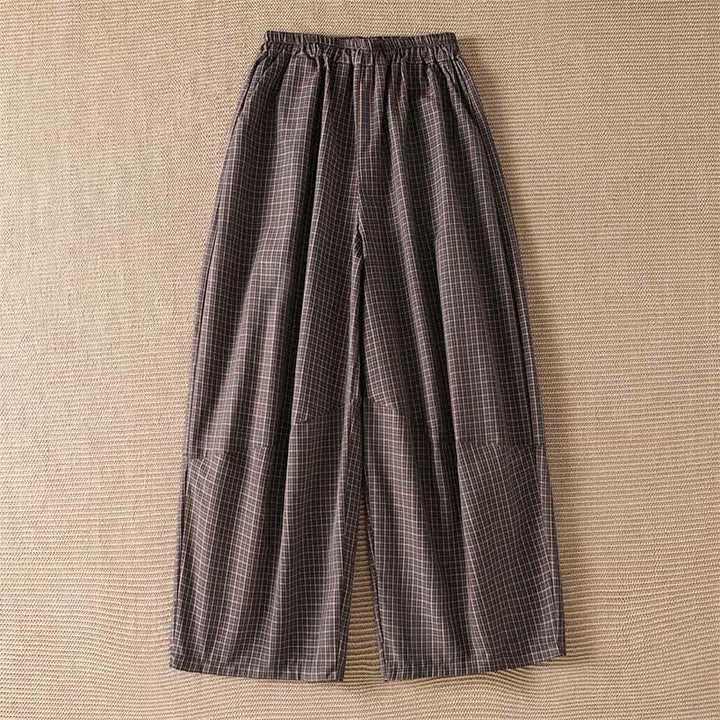 Buddha Stones 春夏カジュアルブラウンチェック柄クロップドパンツレディースワイドレッグパンツ（ポケット付き） - シエナ - US8-10, UK/AU12-14, EU40-42 （2XL） - image 0