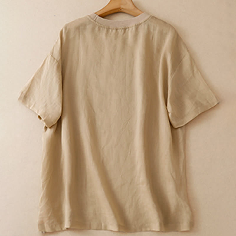 Buddha Stones 夏物カジュアル ヴィンテージ風 花柄スクエアパッチワーク レディース 半袖Tシャツ - image 1