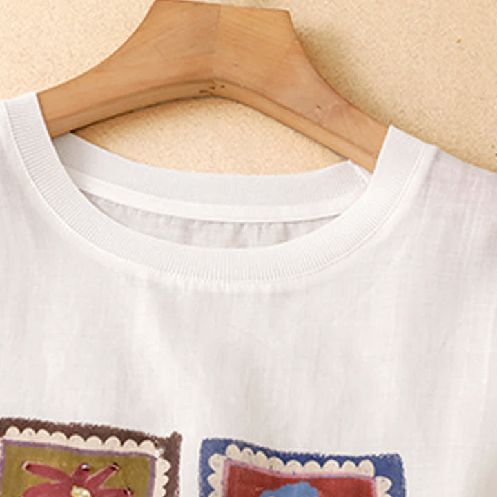 Buddha Stones 夏物カジュアル ヴィンテージ風 花柄スクエアパッチワーク レディース 半袖Tシャツ - image 22