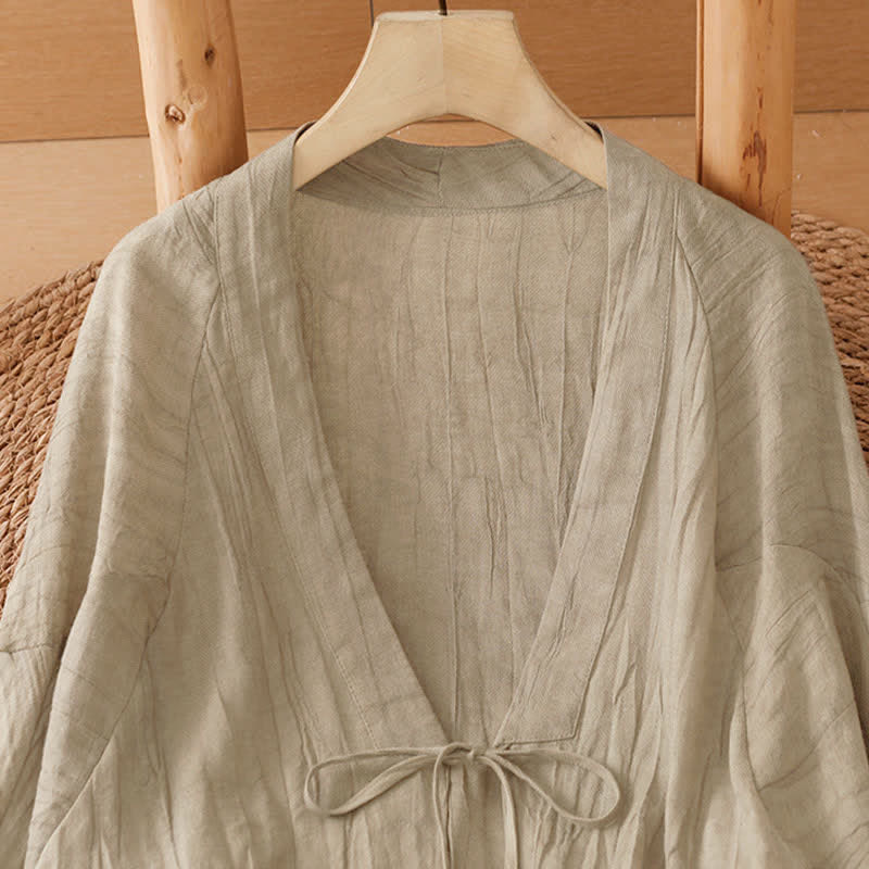 Buddha Stones 夏物カジュアル ボヘミアン風 しわ加工 ドローストリング付き 無地 レディース 着物 - image 3