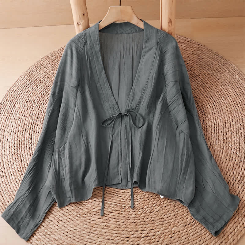 Buddha Stones 夏物カジュアル ボヘミアン風 しわ加工 ドローストリング付き 無地 レディース 着物 - スレートグレー - US14, UK/AU18, EU46 （2XL） - image 32