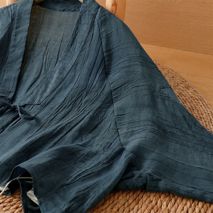 Buddha Stones 夏物カジュアル ボヘミアン風 しわ加工 ドローストリング付き 無地 レディース 着物 - image 16
