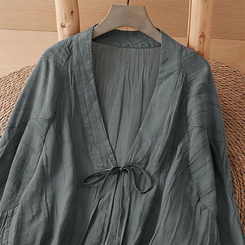 Buddha Stones 夏物カジュアル ボヘミアン風 しわ加工 ドローストリング付き 無地 レディース 着物 - image 34