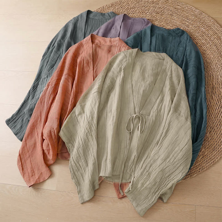 Buddha Stones 夏物カジュアル ボヘミアン風 しわ加工 ドローストリング付き 無地 レディース 着物 - image 37