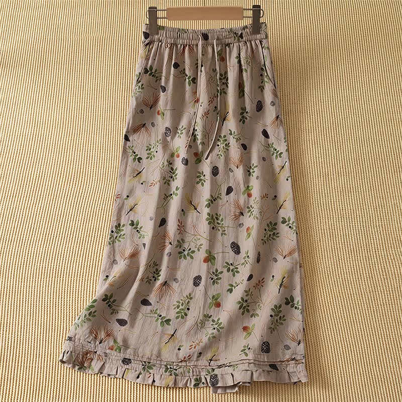 Buddha Stones 夏物カジュアル ボヘミアン風 花柄 レディーススカート ポケット付き - タン - US8-10, UK/AU12-14, EU40-42 （2XL） - image 0