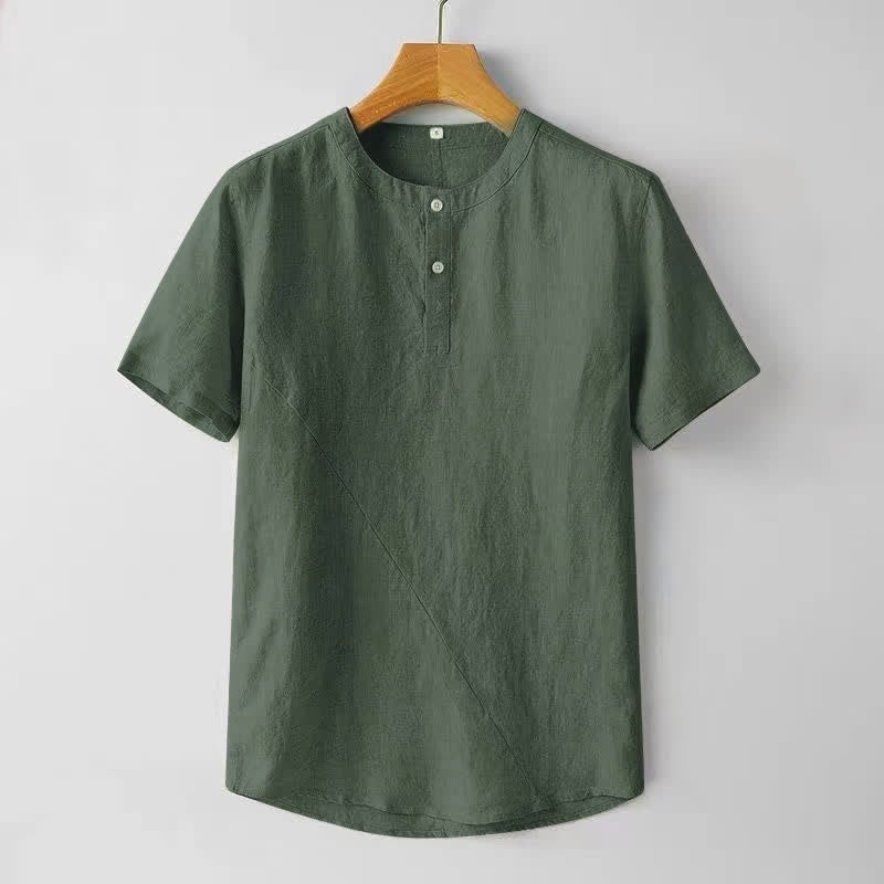 Buddha Stones無地半袖ボタン2つ付きポリエステルリネンメンズシャツ - オリーブ - US/UK/AU44、 EU54 (4XL) - image 8