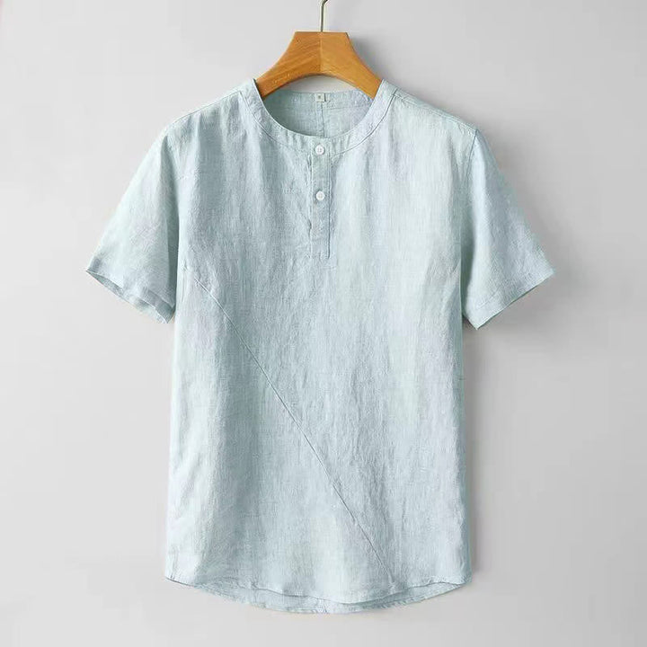 Buddha Stones無地半袖ボタン2つ付きポリエステルリネンメンズシャツ - ペールターコイズ - US/UK/AU44、 EU54 (4XL) - image 7