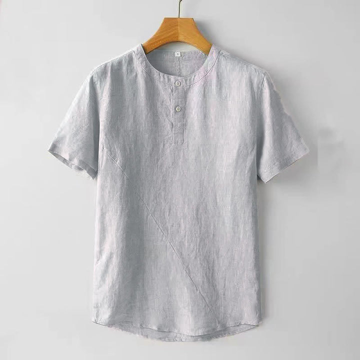 Buddha Stones無地半袖ボタン2つ付きポリエステルリネンメンズシャツ - ホワイトスモーク - US/UK/AU44、 EU54 (4XL) - image 2