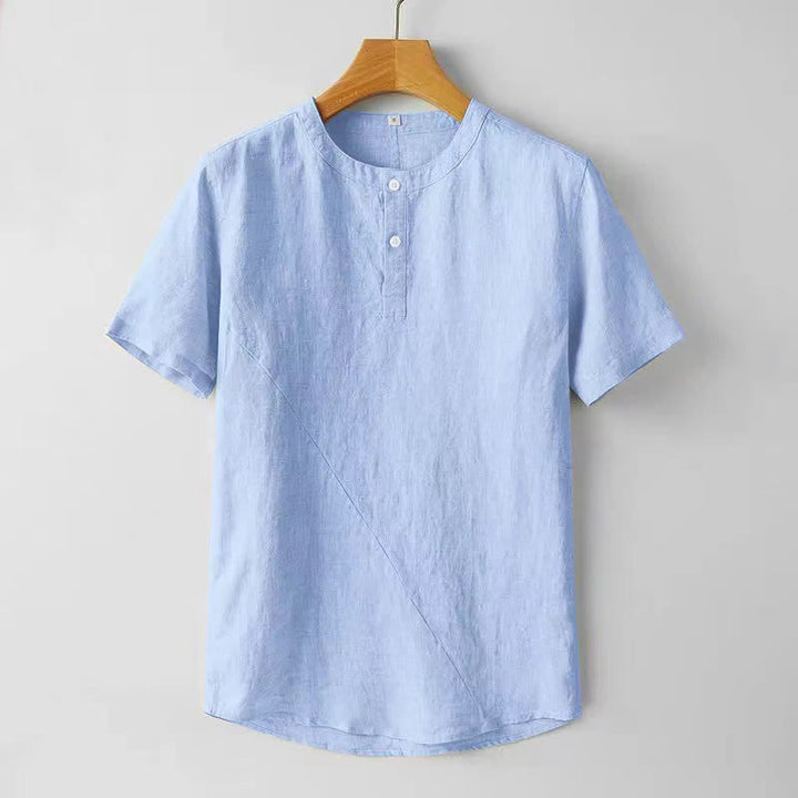 Buddha Stones無地半袖ボタン2つ付きポリエステルリネンメンズシャツ - ライトスカイブルー - US/UK/AU44、 EU54 (4XL) - image 6