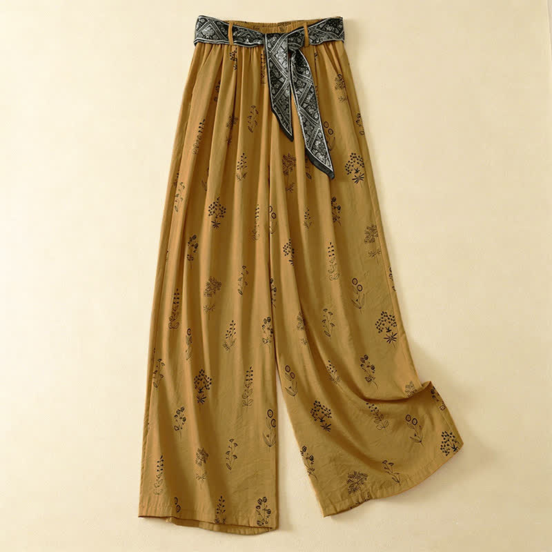 Buddha Stones 夏物カジュアルヴィンテージドローストリング花柄アンクルパンツレディースワイドレッグパンツポケット付き - ダークゴールデンロッド - US8-10, UK/AU12-14, EU40-42 （2XL） - image 5