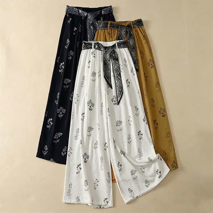Buddha Stones 夏物カジュアルヴィンテージドローストリング花柄アンクルパンツレディースワイドレッグパンツポケット付き - image 19