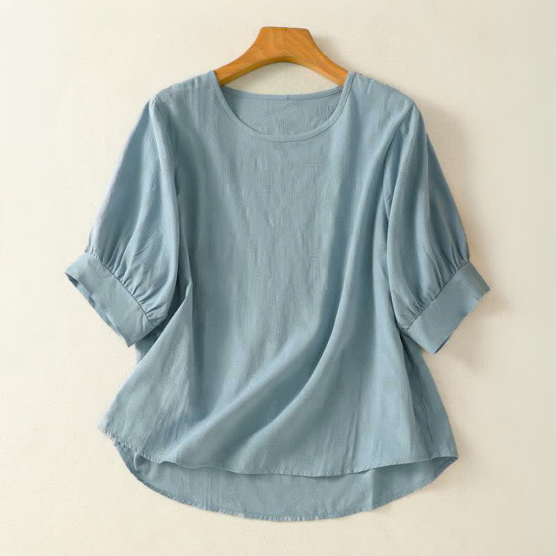 Buddha Stones無地クルーネックデザイン レディース ゆったり半袖Tシャツ - 水色 - US8-10，UK/AU12-14，EU40-42 (2XL) - image 0