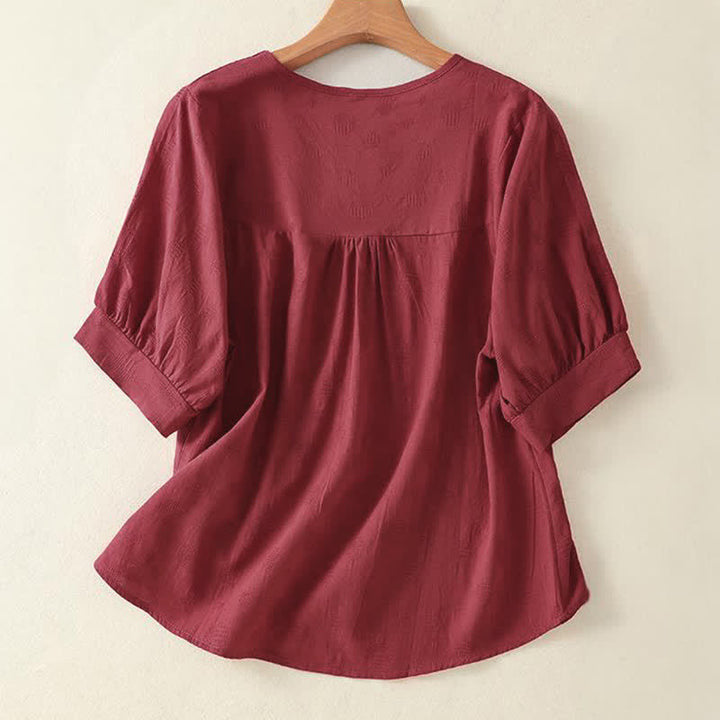 Buddha Stones無地クルーネックデザイン レディース ゆったり半袖Tシャツ - image 13