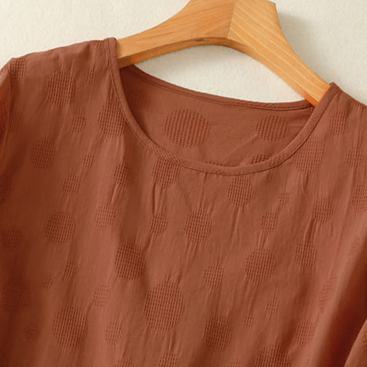 Buddha Stones無地クルーネックデザイン レディース ゆったり半袖Tシャツ - image 9