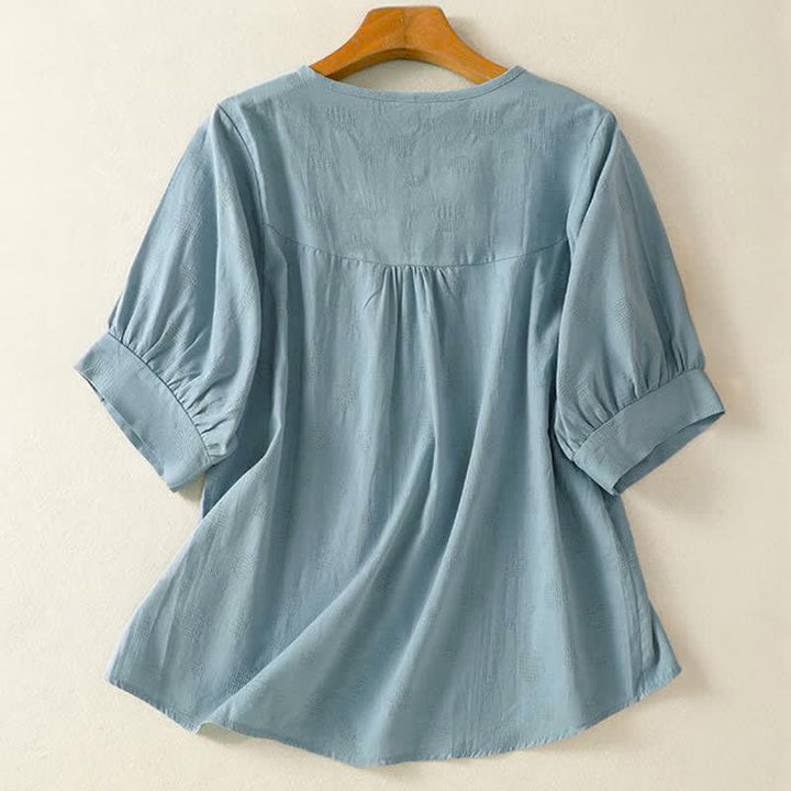 Buddha Stones無地クルーネックデザイン レディース ゆったり半袖Tシャツ - image 1