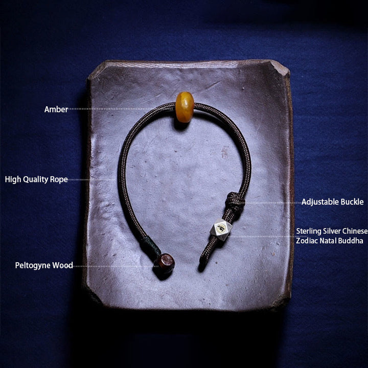Buddha Stones925スターリングシルバー十二支誕生仏天然琥珀 透明 不安解消ブレスレット - image 8