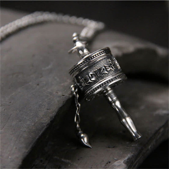 Buddha Stones925 スターリングシルバーオーム・マニ・パドメ・フム祈祷ホイール純度 回転式ネックレスペンダント - image 5