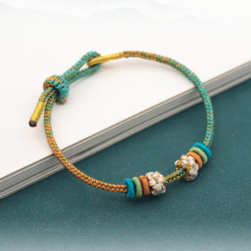 Buddha Stonesハンドメイド8スレッドピースノットピーチブロッサムノット幸運ロープ編みブレスレット - image 2