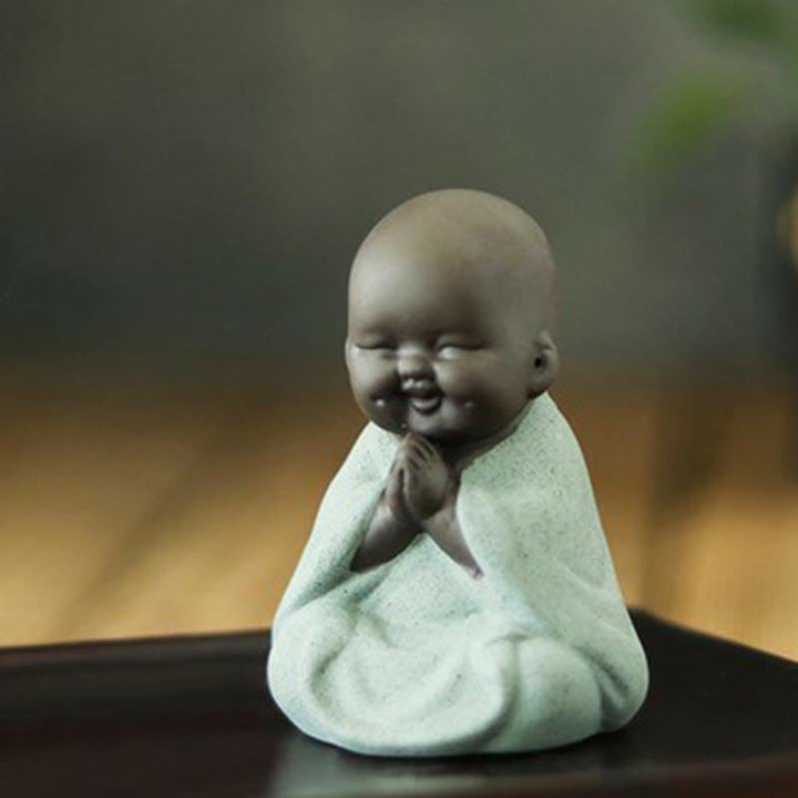 いつも笑顔のBuddha Stones笑う仏 富と幸運 紫粘土 弥勒像 装飾 - 祈る緑の小さな僧侶 - image 16