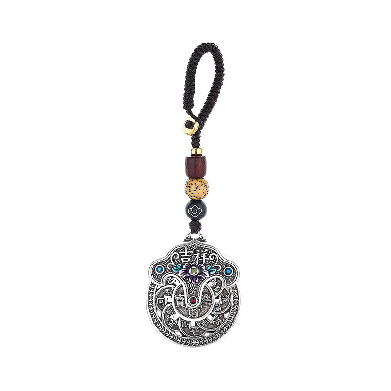 Buddha Stones牡丹の花銅貨縁起の良い富のキーホルダー