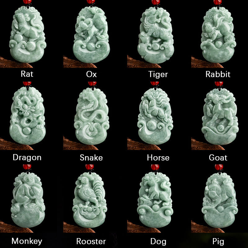 Buddha Stones天然グリーン翡翠 12星座 幸運 繁栄 ネックレス ペンダント