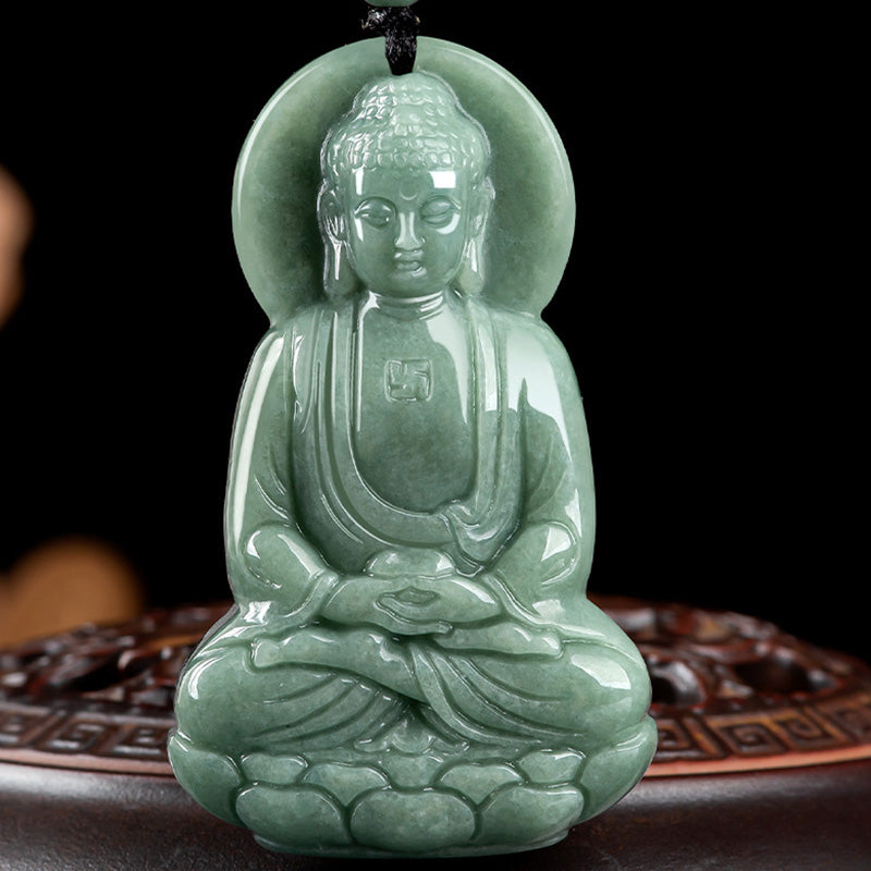 Buddha Stones阿弥陀仏 翡翠 お守り 慈悲の紐ネックレス - image 6